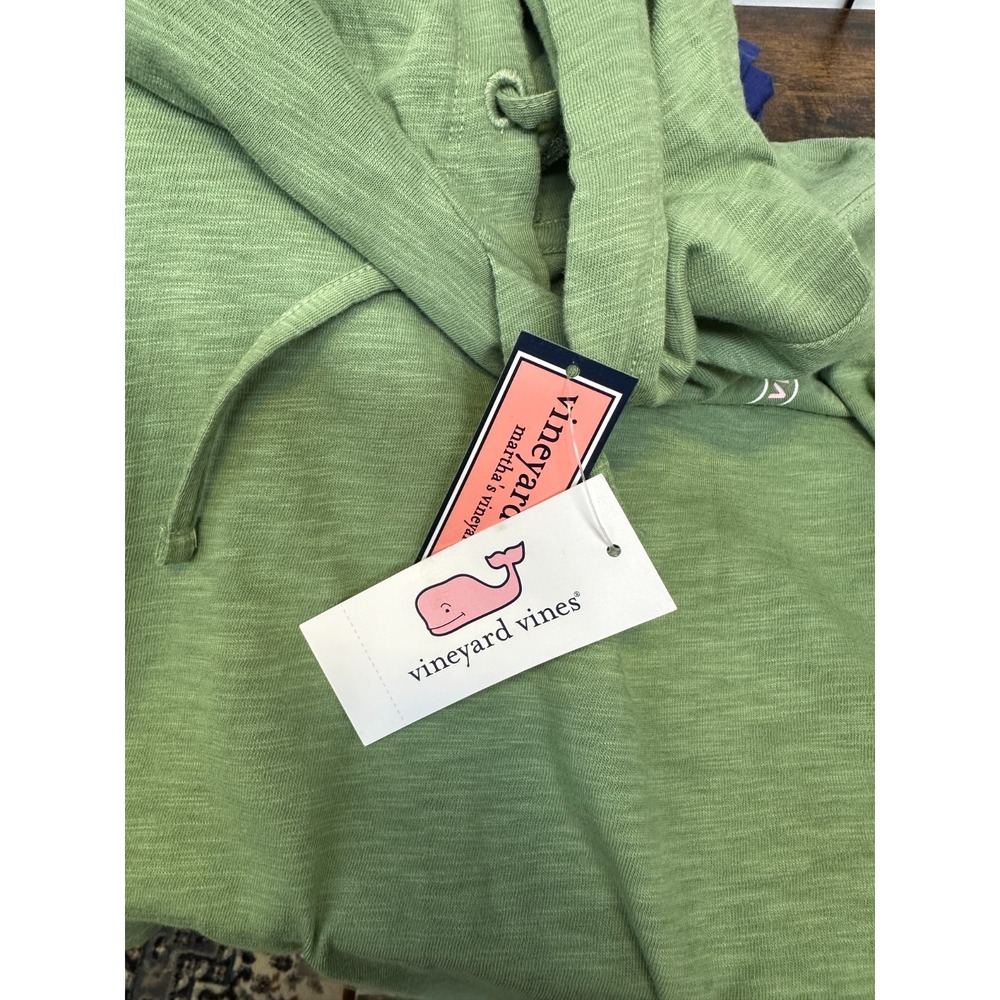 NEW Vineyard Vines Green Slub Whale Dot Curved Hem Hoodie Tee Medium Cotton Top - Picture 13 of 16
